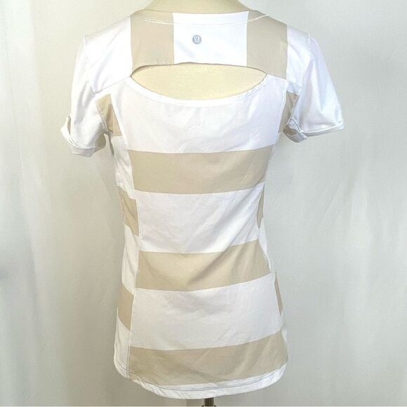 LULULEMON LIGHTENED UP SHORT SLEEVE STRIPE TEE CASHEW WHITE/WHITE - Picture 6 of 10